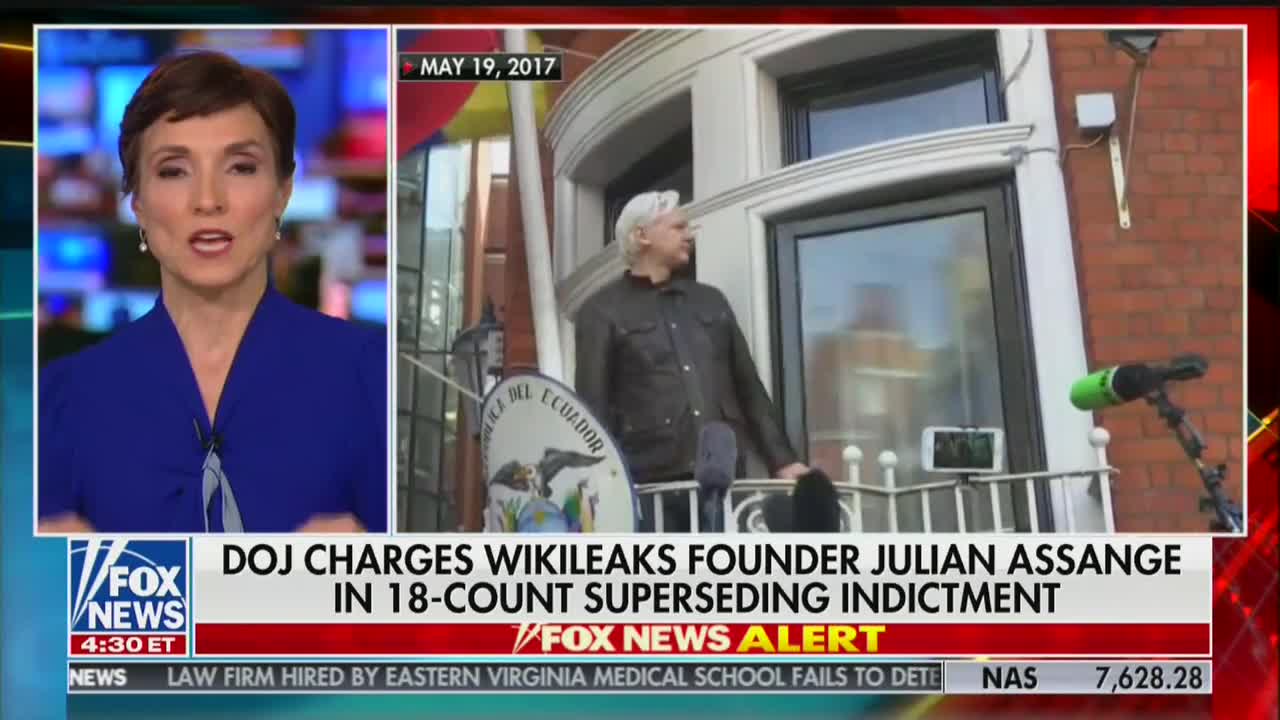 Julian Assange charged with violating the Espionage Act by the Justice Department