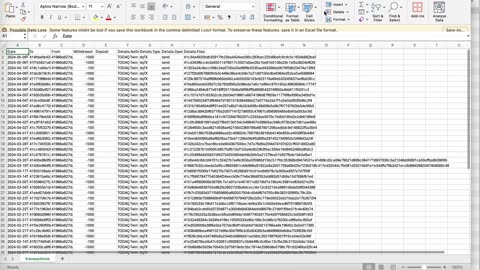 Snapshot of financial records inside a micropayment node with CSV download