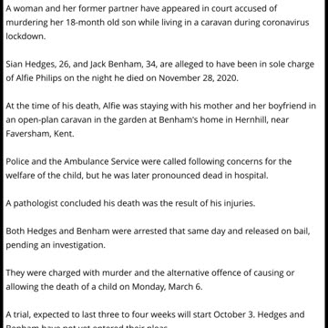 Mother & Boyfriend Murdered Her 18 Month Old Son While Living In Caravan During Lockdown - Kent UK