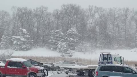 Aftermath of a Multi-Car Pile-up in the Snow