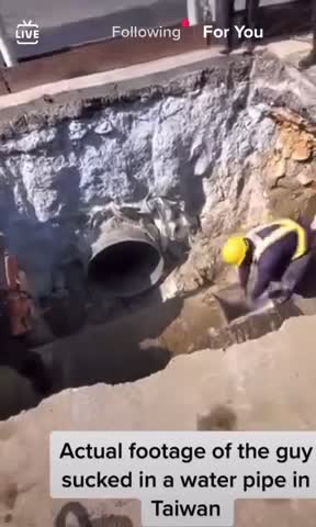 Horrible accident! Taiwan worker gets sucked in water pipe