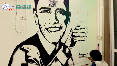 Acrylic drawing with obama portrait