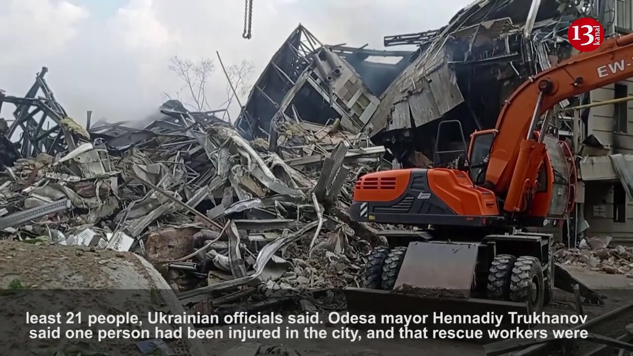 Rescuers working at site of Russian missile strike in Odesa
