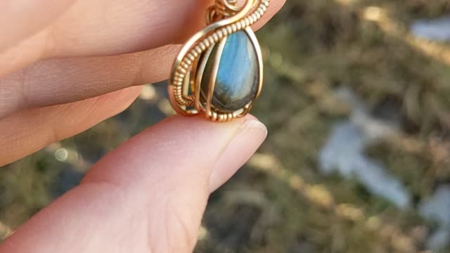 Labradorite and Jewelers Brass Wire Wrap Necklace