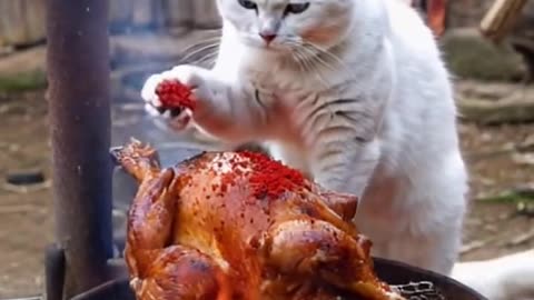 Cute cat cooking 🔪🍳