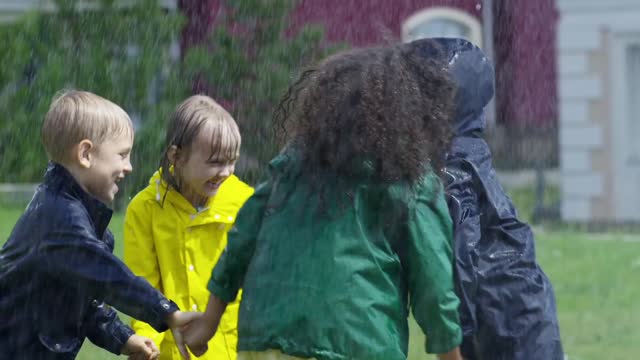 Children laugh and play in winter