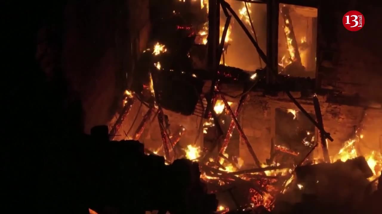 Drone video shows blaze engulfing building in Mykolaiv after Russian attack