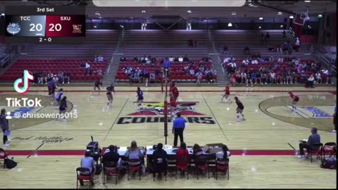 A volleyball hitter hits the ball like she’s in a video game