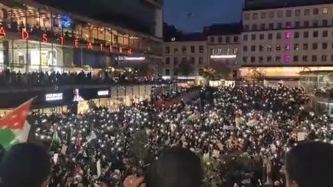 Thousands of people at a anti-Israel protest in Stockholm, Sweden