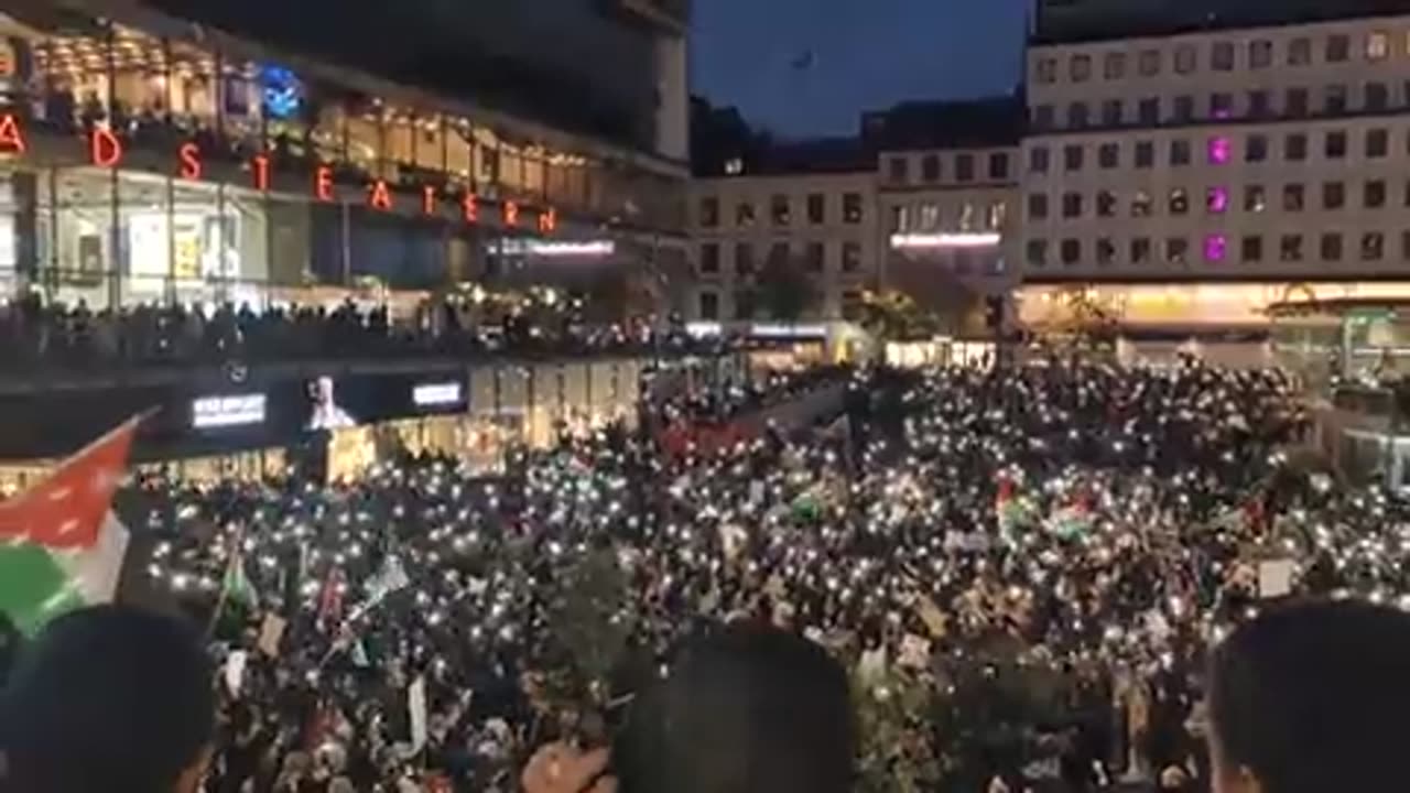 Thousands of people at a anti-Israel protest in Stockholm, Sweden