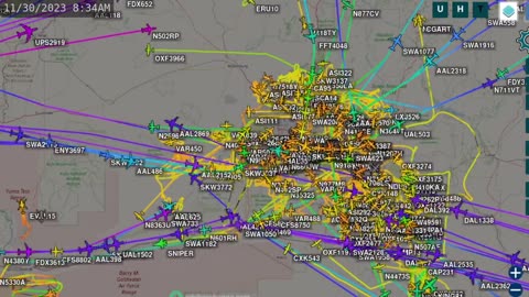 Nov 29th 2023 - Time Lapse Air traffic - Phoenix Arizona Large Map -