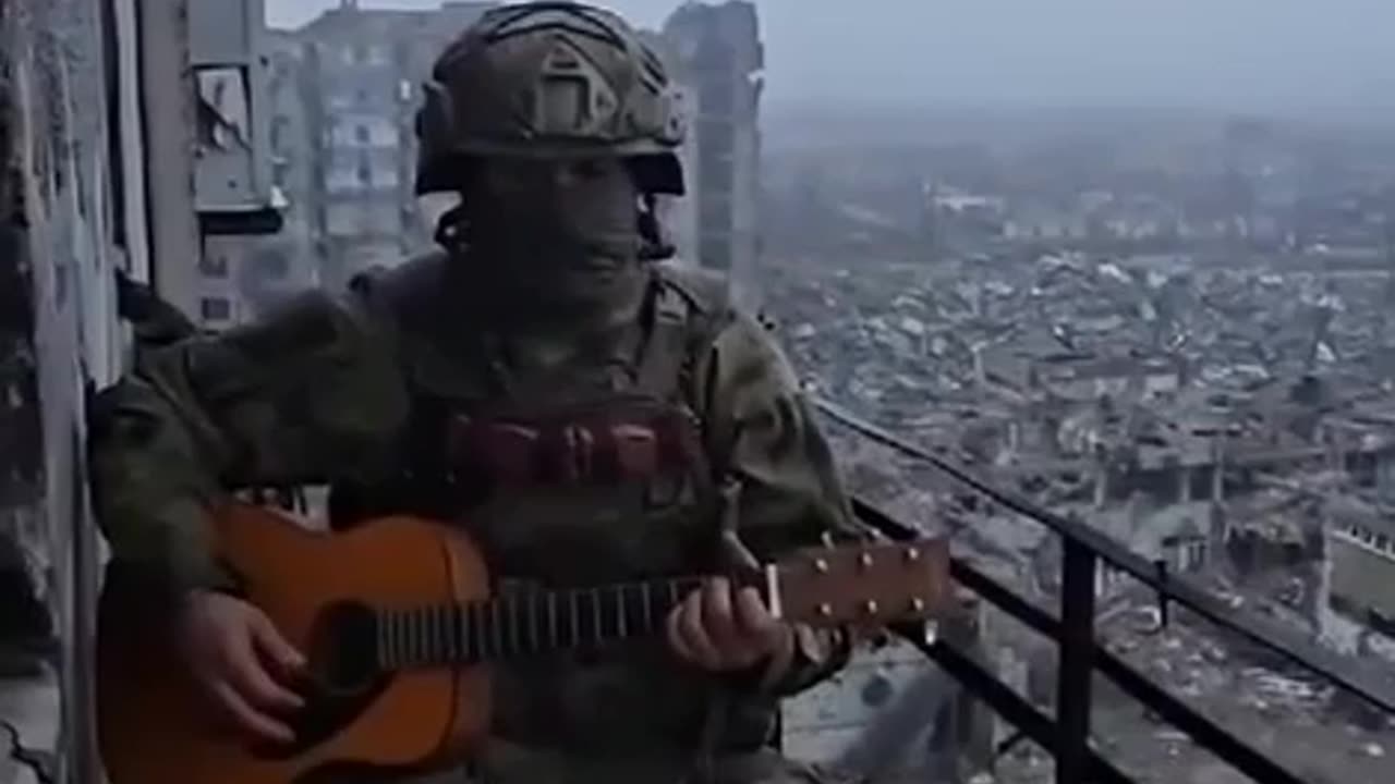 Russian fighter sings for Russia at frontline in Lisichansk area.