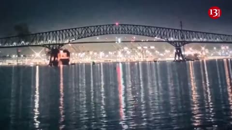 bridge collapses after being struck by large ship