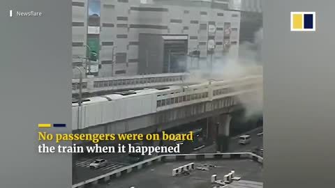 Sparks burst from train in Shanghai