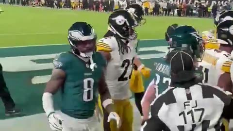 Field level view of Eagles Steelers fight