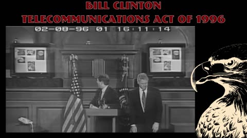 Bill Clinton signs Telecommunications Act of 1996 (Internet).