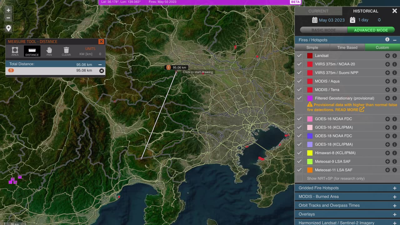 Mount Fuji hotspots and fires from 2023-05-03 ~ 05-12 monitored by NASA, 気象庁. 富士山噴火警戒。富士山北側山麓の気温が高い。