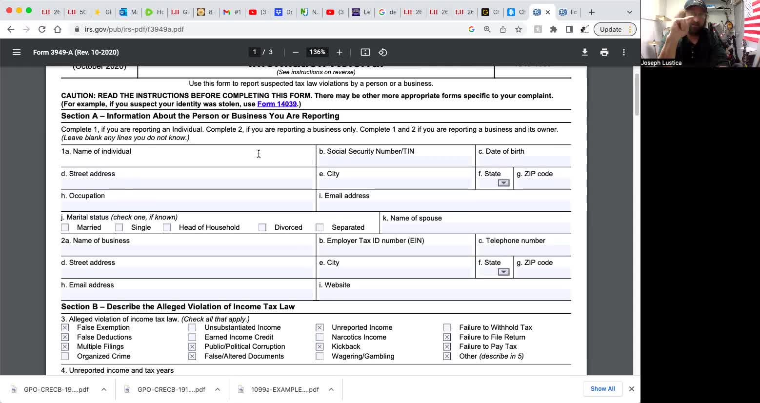 Filling out the 3949a form for the W4 sandwich