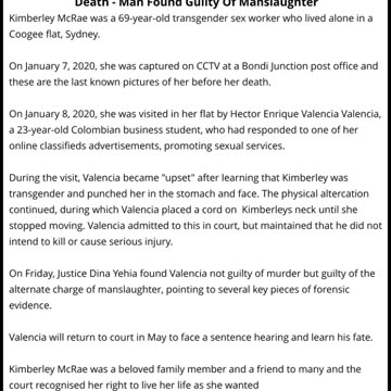 Final Moments Of Sydney Transgender Sex Worker Strangled To Death - Man Found Guilty Of Manslaughter