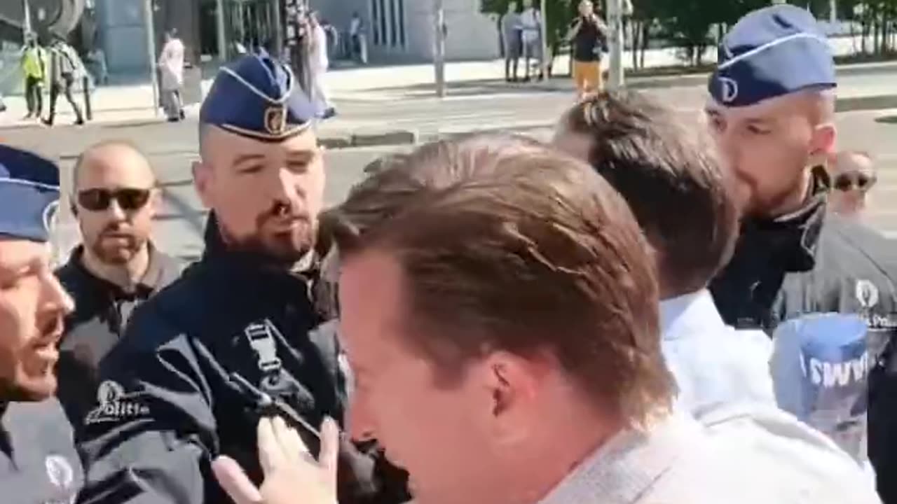 Flemish politician Tom Van Grieken at a protest for healthcare workers in Brussels today.