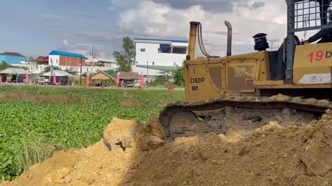 The best new project land filling up nice showing great talented skill driver Bulldozer moving dirt