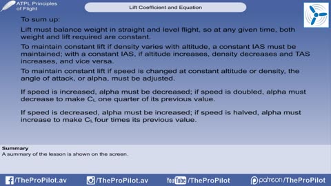 Principles of flight Lesson 5 - Lift - Lift Coefficient and Equation