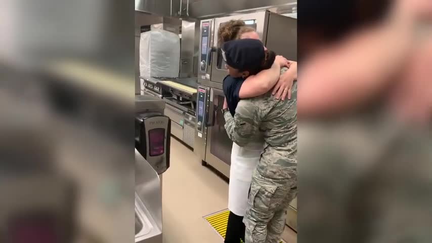 20-Year-Old Female Airman Surprises Mom at Work