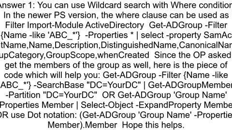 How to get list of Active Directory group names beginning with quotABC_quot in PowerShell