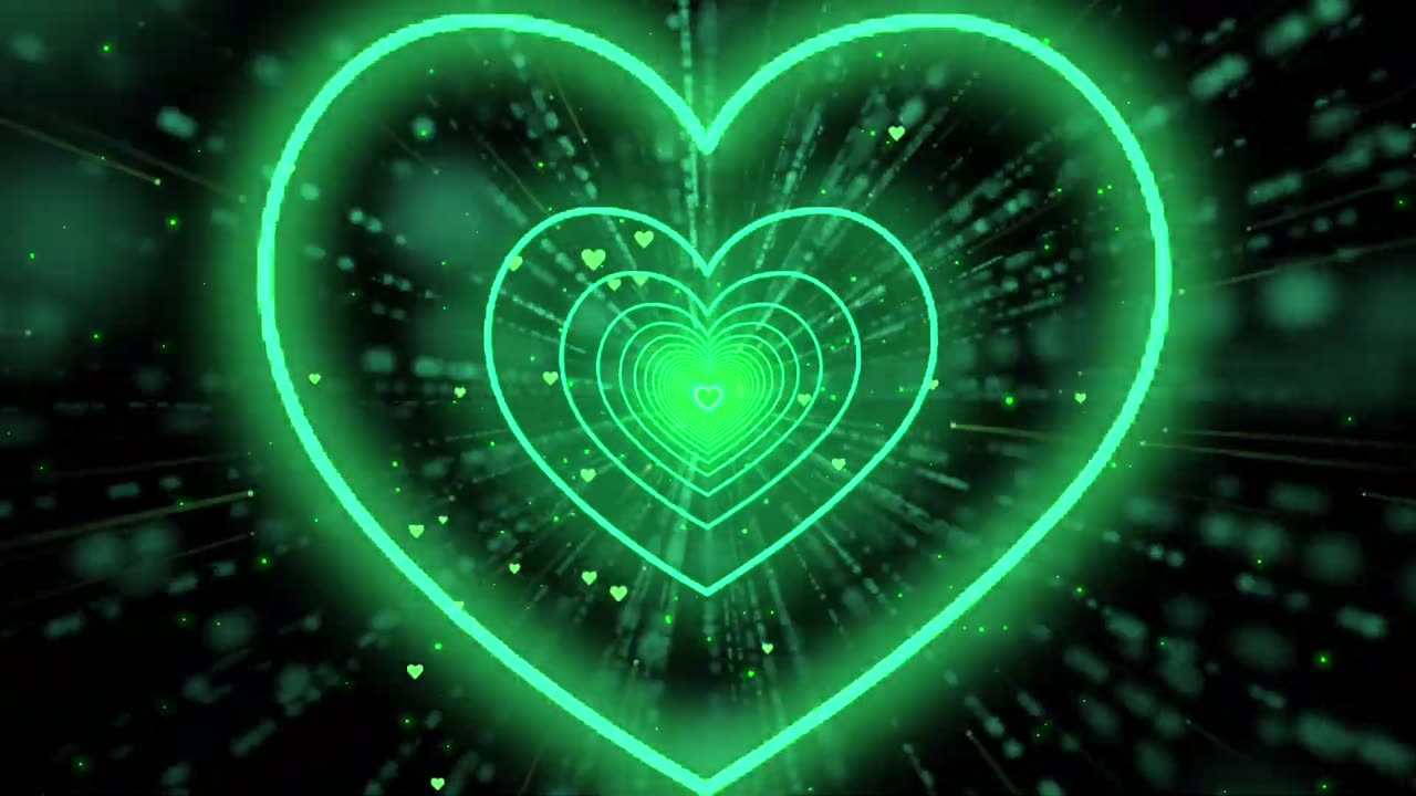 096. Heart Tunnel💚GreenHeart Background Neon Heart Background Video