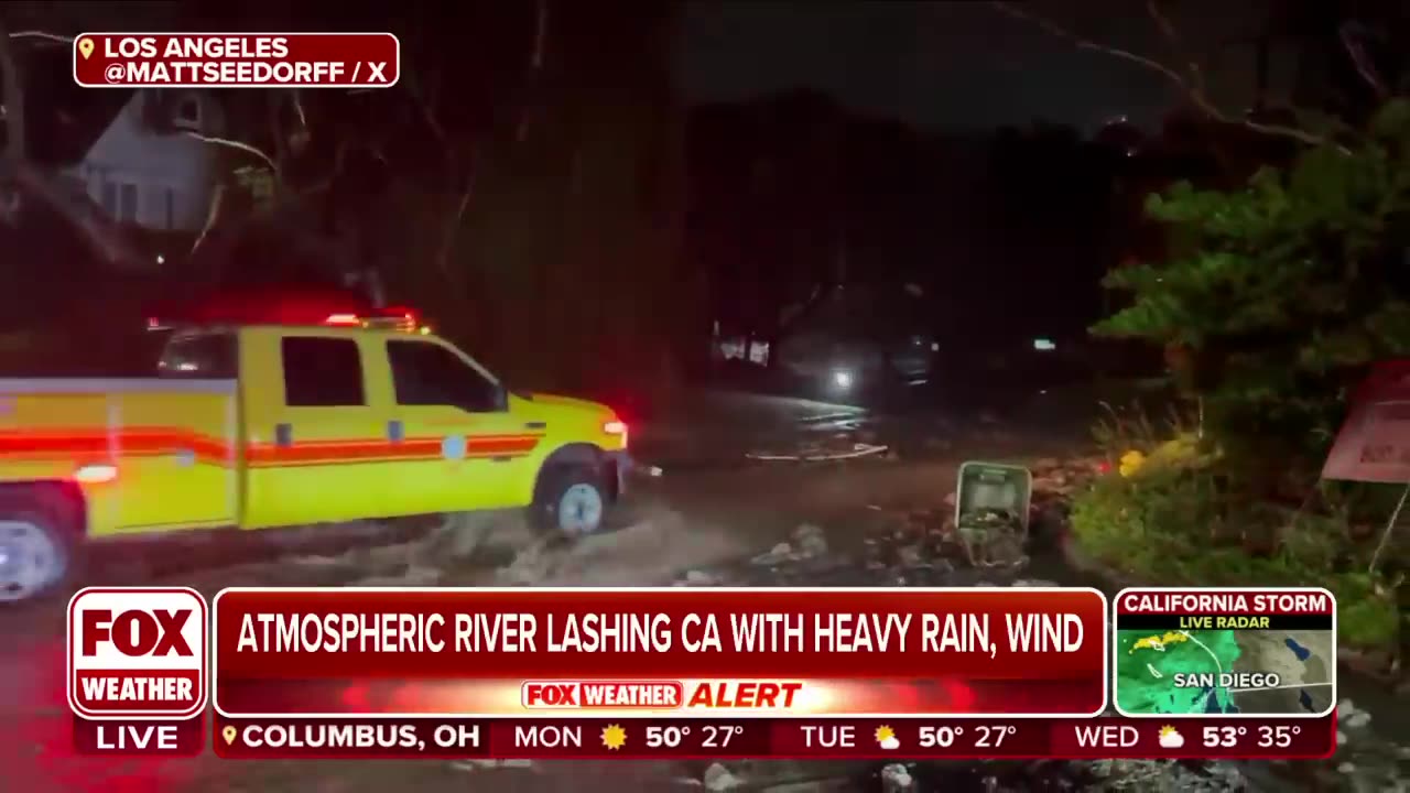 Record Rainfall Flooding Roads_ Causing Mudslides In Los Angeles During Atmospheric Storm