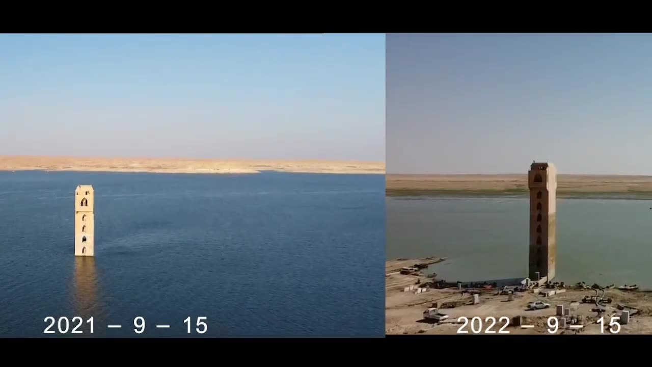 Euphrates river water level comparison from the same spot. 2021 vs 2022