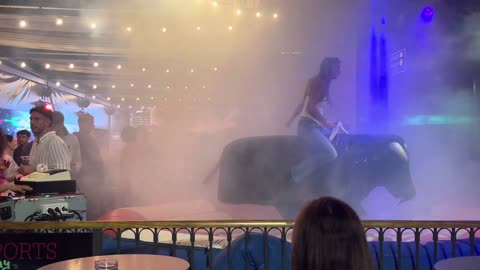 GIRL TAKE ON THE BULL! Benidorm Bull Ride. Mechanical Bull EPIC FAIL