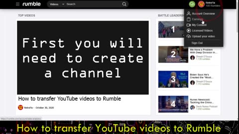 How to create a rumble channel and upload your first video step by step..