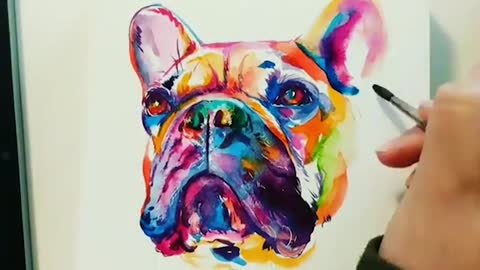 Artist Paints Vibrant Watercolor Portrait of French Bulldog