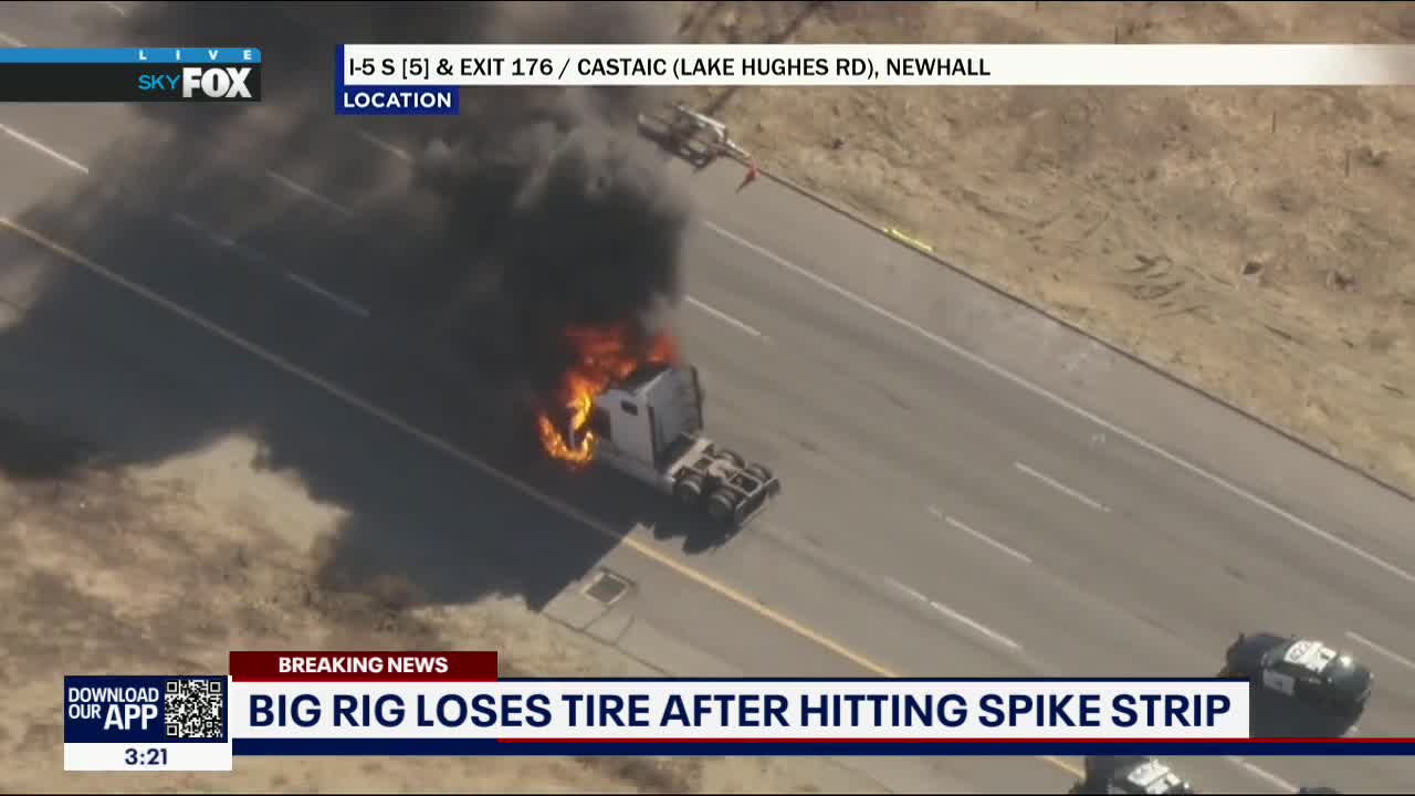 Big rig in LA County chase goes up in flames