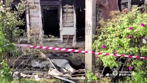 Houses burn after shelling in Sumy region