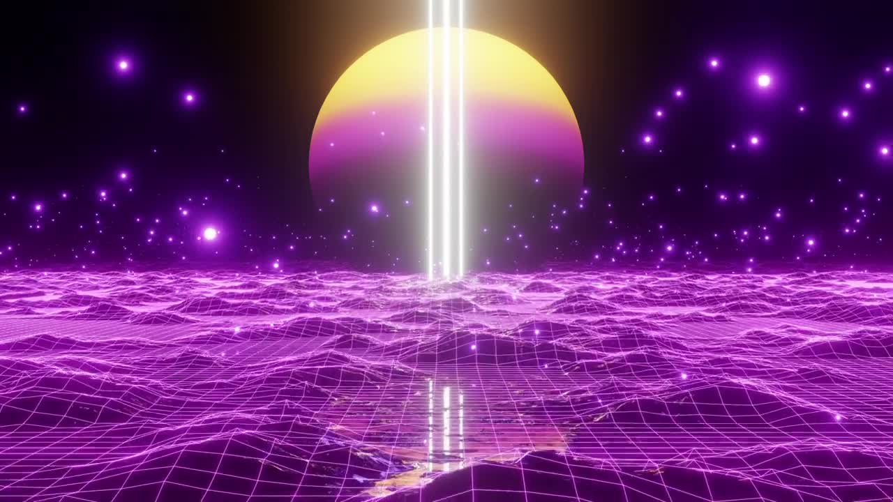 Cyberpunk style planetary surface with space view