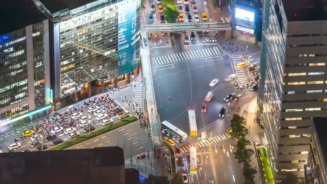 View of the traffic at night from above