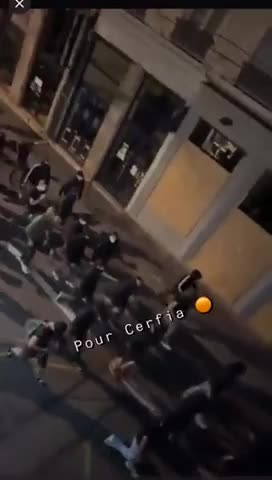 Chants of "Blue, white, red, France for the French" as nationalists patrol Lyon tonight.