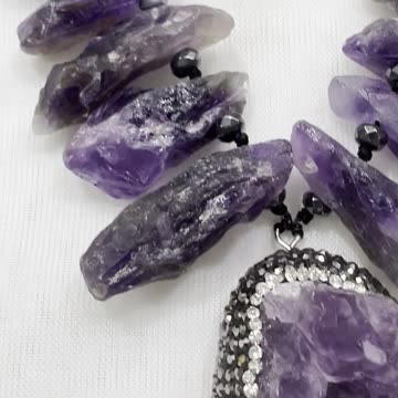 Handmade + Knotting Unique 16” ~ 18” Adjustable Necklace with Amethyst, Crystals