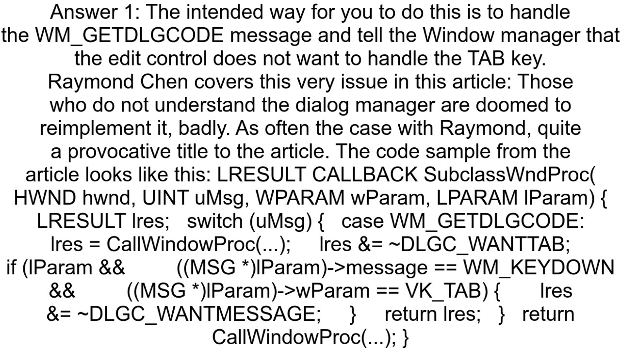 How to eat keys in WM_KEYDOWN