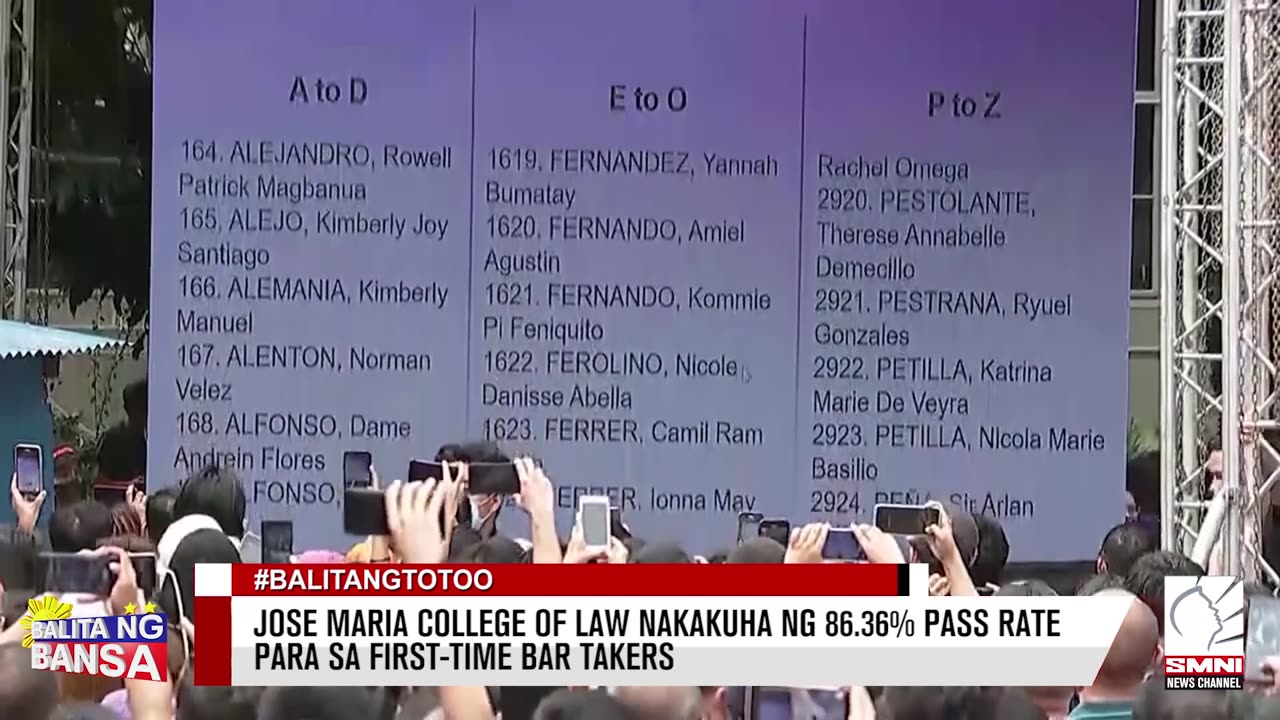 Jose Maria College of Law nakakuha ng 86.36% pass rate para sa first-time Bar takers