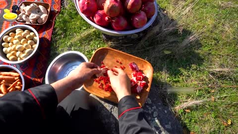 Pomegranate seeds salad recipe with green and potatoes - Wilderness Cooking Recipes