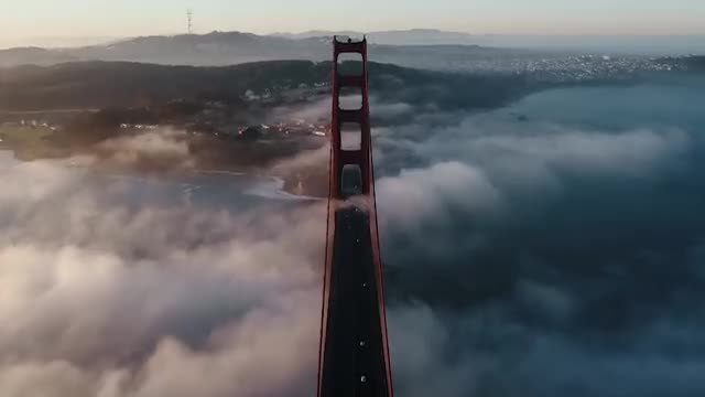 Long Bridge With A Foggy Background