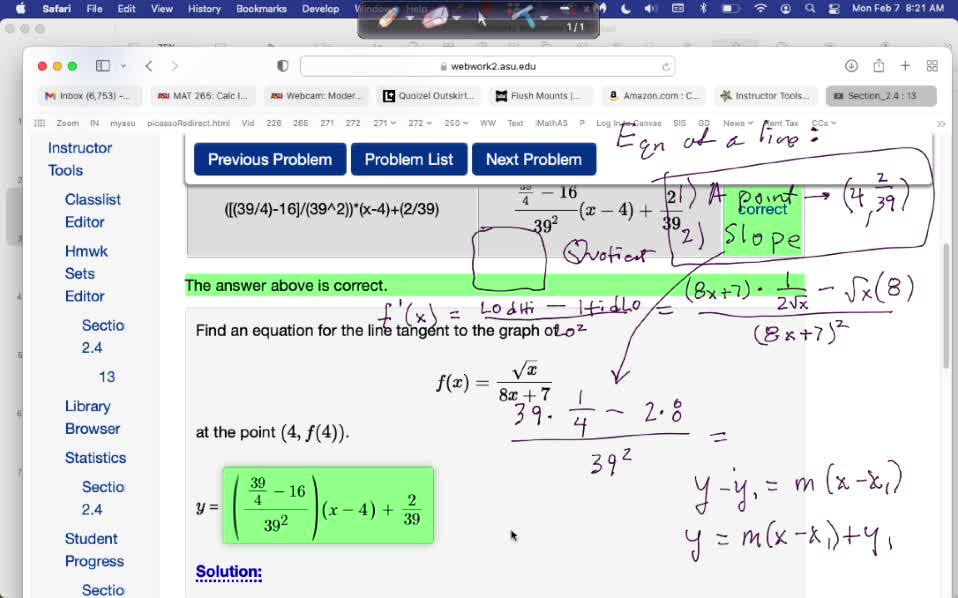 MAT 265 Mon Feb 7: Prod / Quot Rules, Chain Rule Intro