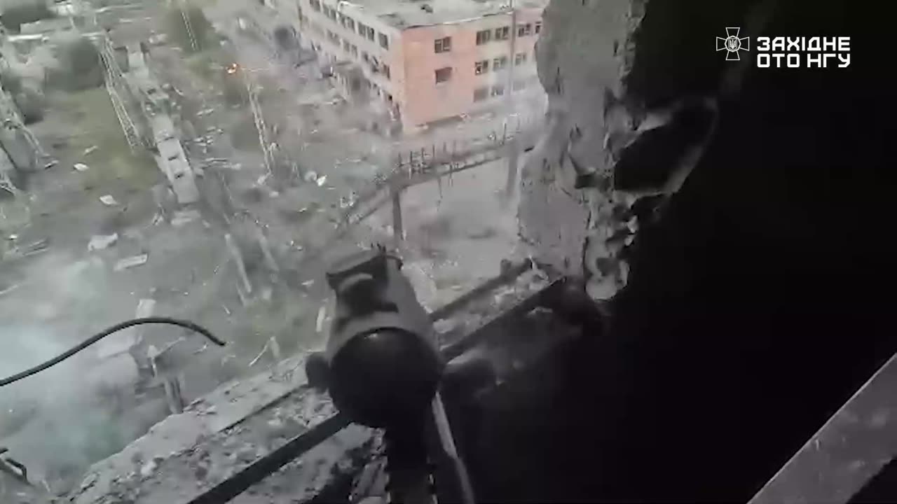 Ukrainian Soldier Firing On Russians From Highrise Building