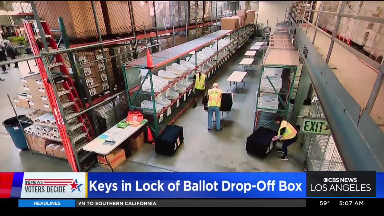 Keys in lock of ballot drop-off box found by voter in Woodland Hills