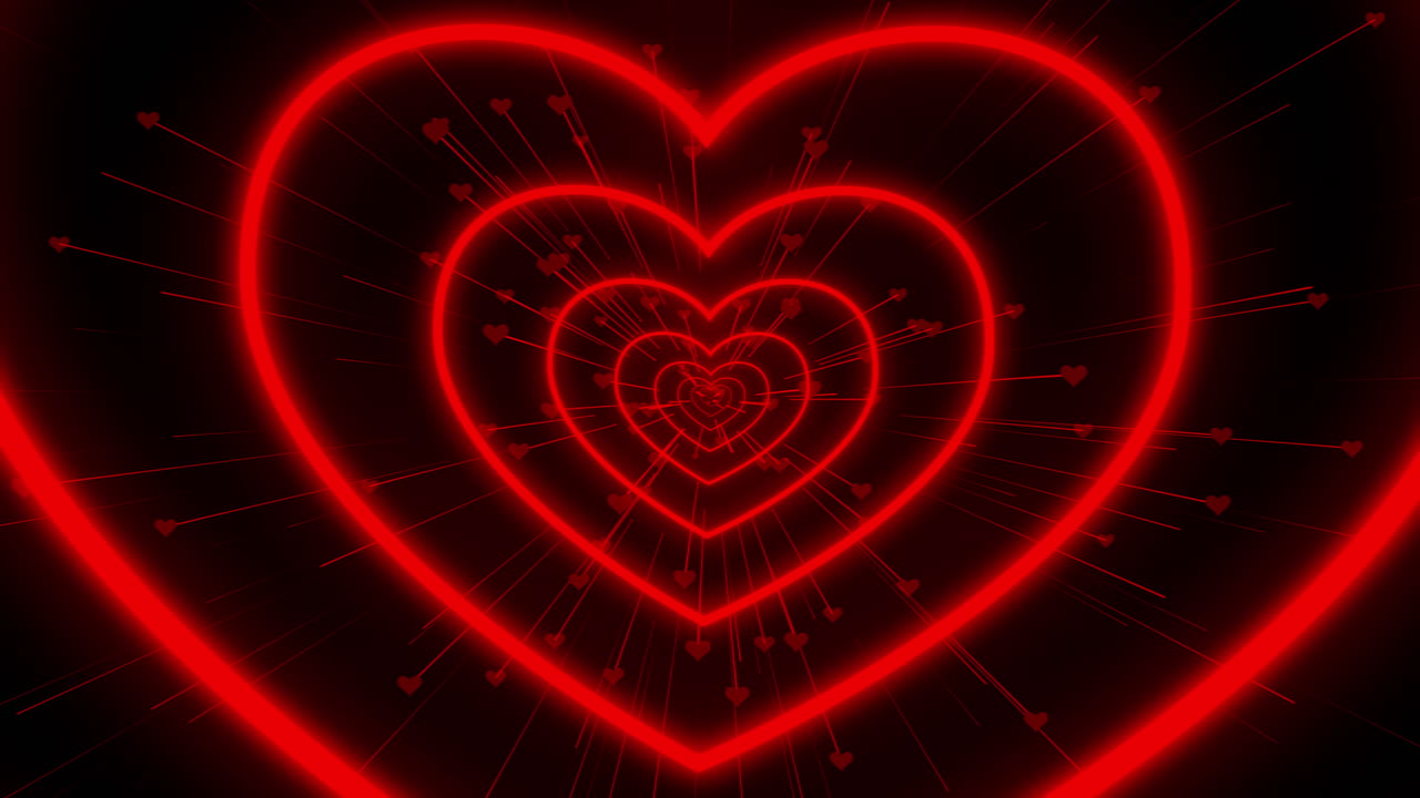 Neon Red Heart Tunnel Background || Love Background on Black screen