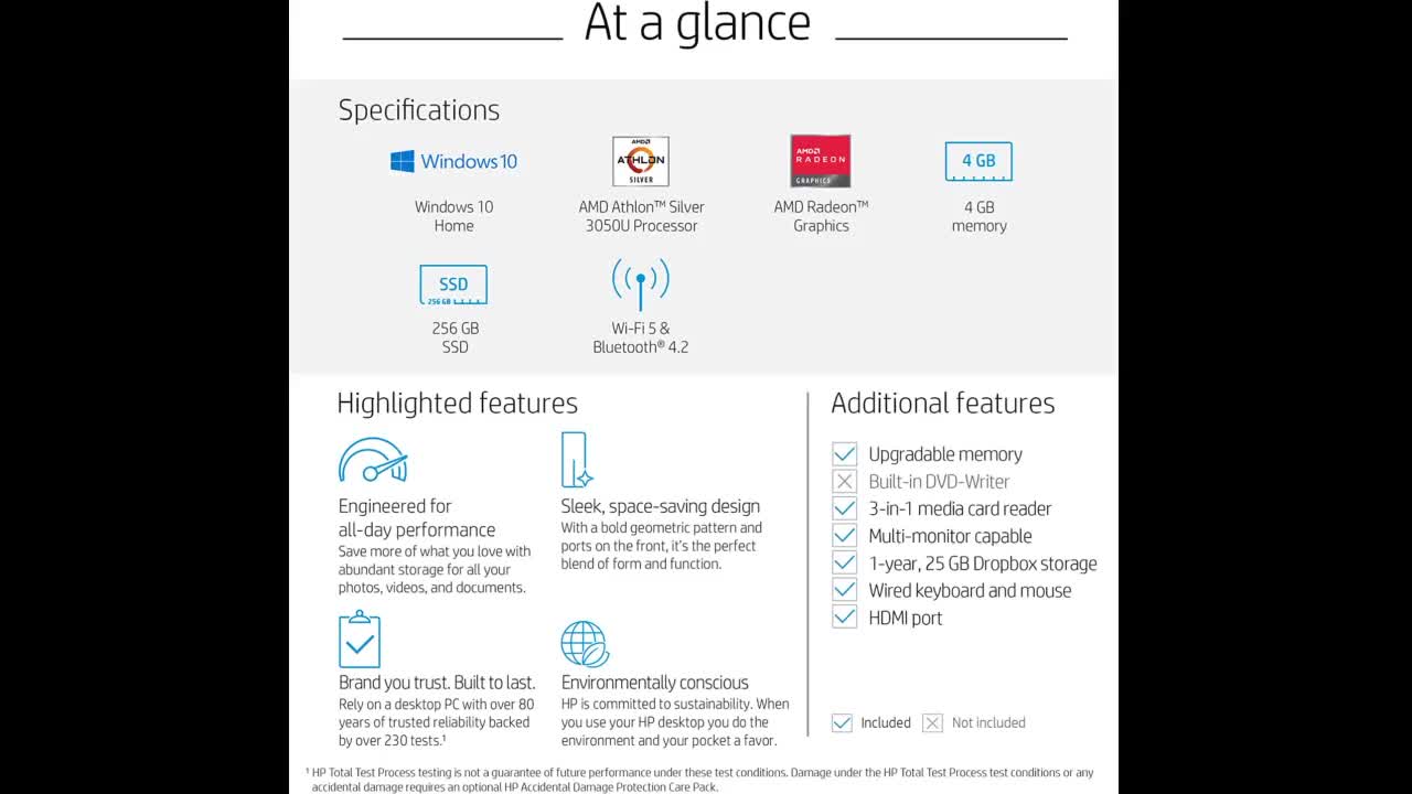 Review: HP - S01-aF0011 Slim Desktop, AMD Athlon Silver 3050U, 4GB RAM, 256 GB SSD, Windows 10...