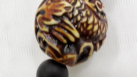 Handmade + Knotting Unique 20”~32” Necklace with Lava Beads, Onyx, Jade Dragon